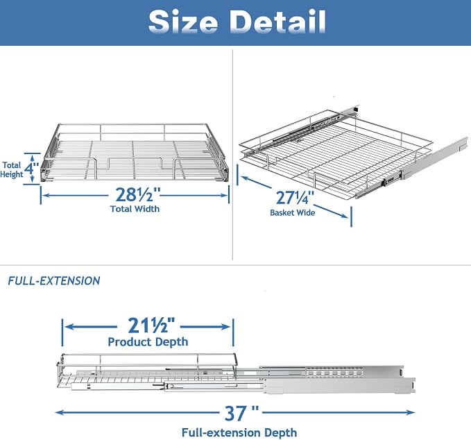 ROOMTEC Pull Out Cabinet Organizer, Cabinet Pull Out Shelves 28½" W x 21½" D - Image 3