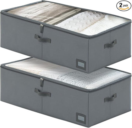 10-Inch Under Bed Storage Containers | Sturdy Sidewalls | Clear Cover & Label by PLUMGEAN