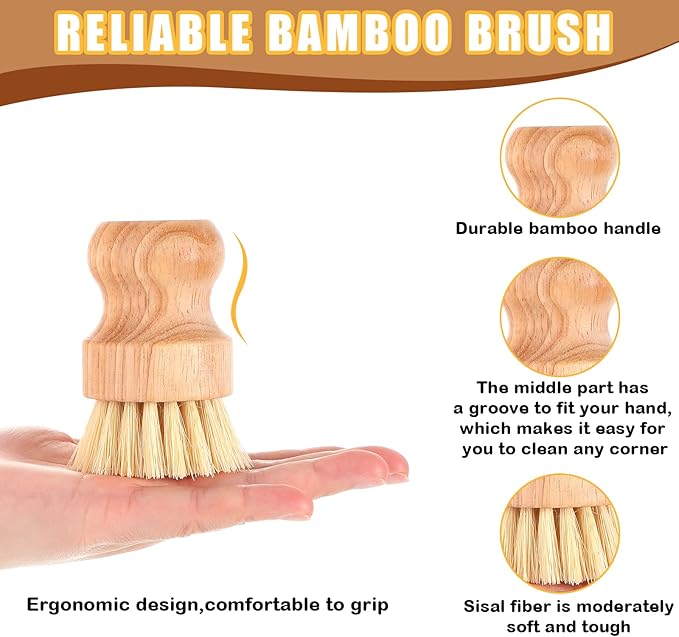 Nuenen 12 Packs Bamboo Dish Scrub Brushes Wooden Scrubbers Set Kitchen - Image 5
