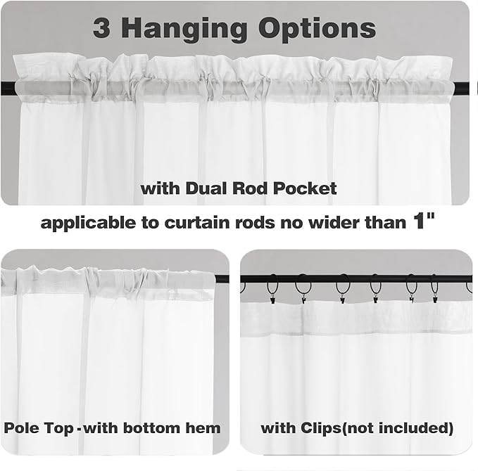 Chyhomenyc White Sheer Curtains 63 Inch Length 2 Panels Set, Light Filtering - Image 2