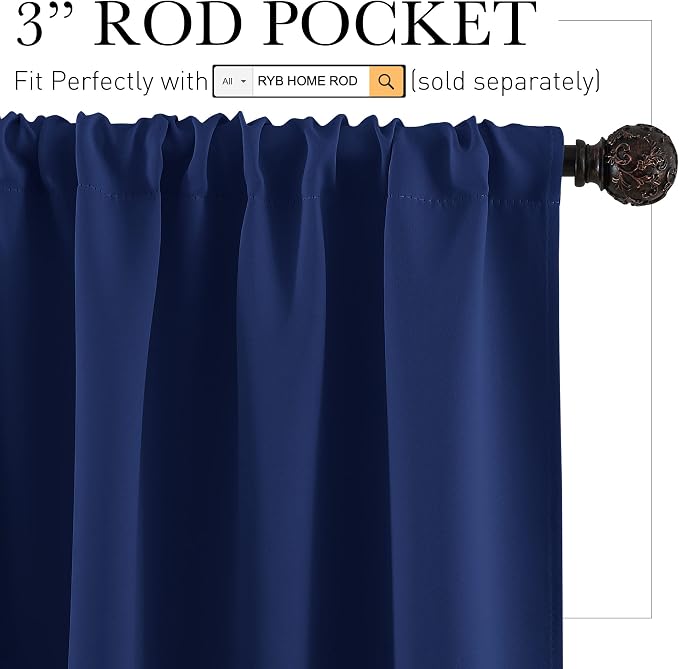 RYB HOME Short Curtains for Living Room Blackout Portable Blinds Shades for - Image 2