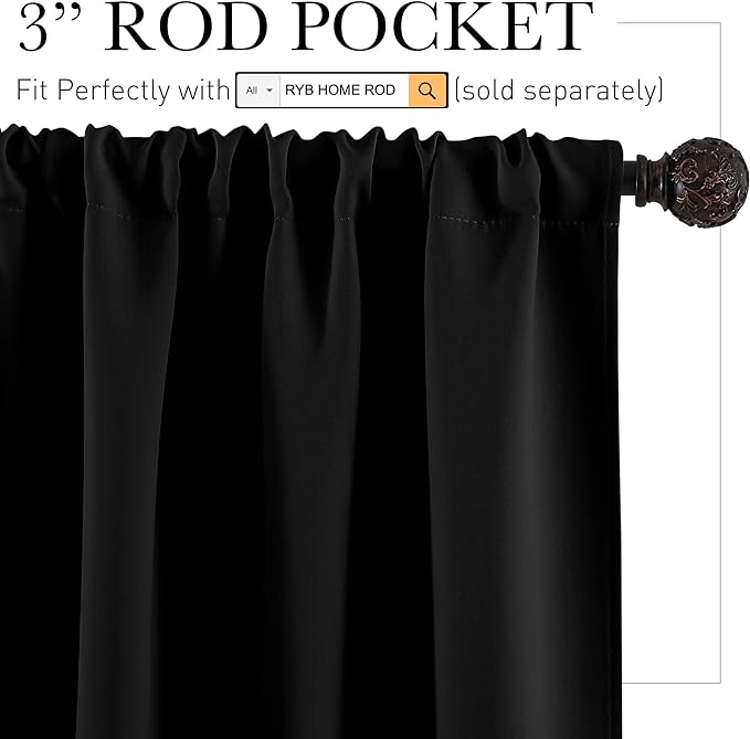 RYB HOME Short Blackout Curtains 2 Panels, Room Darkening Drapes - Image 2