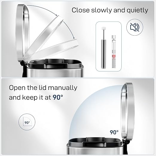Arlopu 8 Gallon Step Trash Can, Stainless Steel Garbage Bin, Soft-Close Rubbish - Image 3