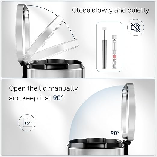 Arlopu 13.2 Gallon Step Trash Can, Stainless Steel Garbage Bin, Soft-Close - Image 3