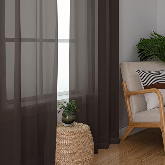Chyhomenyc Chocolate Brown Sheer Curtains 45 Inch Long 2 Panels, Light - Image 5