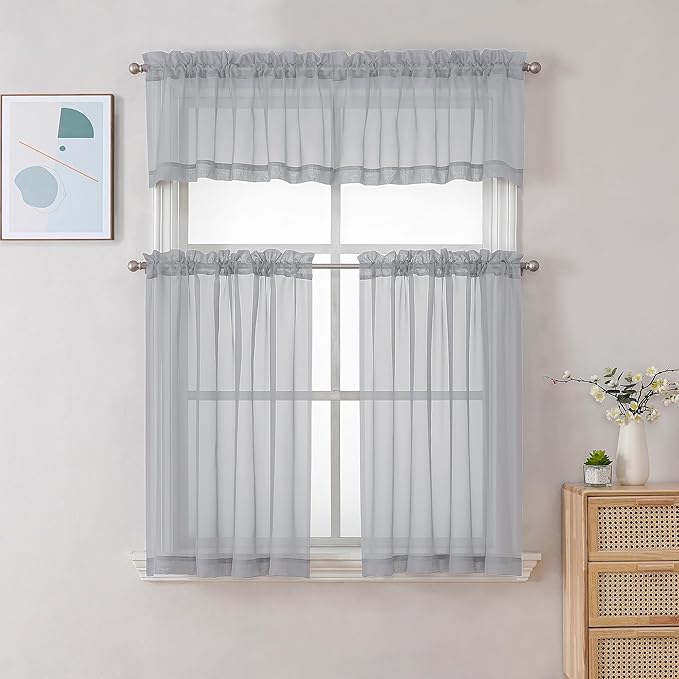 Chyhomenyc Light Grey Sheer Curtains 30 inch Length 2 Panels, Light Filtering - Image 2