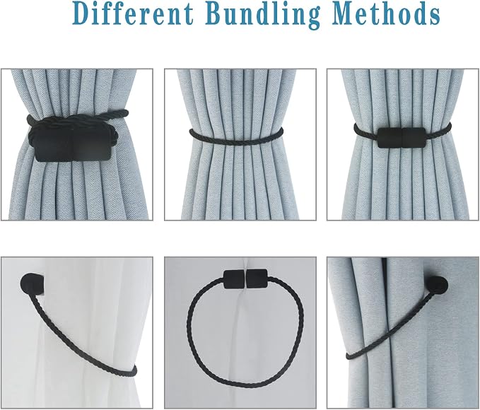 Magnetic Curtain Tiebacks 6 Pack Black Curtain Rope Tieback Curtain Holders - Image 4