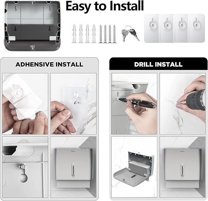 Paper Towel Dispenser Wall Mount Commercial & Home Use ABS Matte Silver Gray - Image 6
