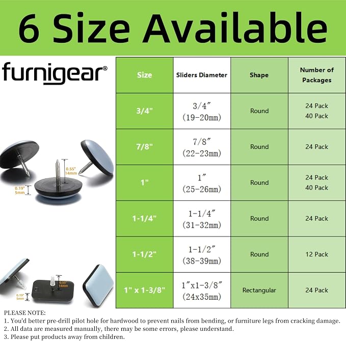 Furniture Glides Sliders-Furnigear PTFE Chair Leg Movers Sliders - Image 4