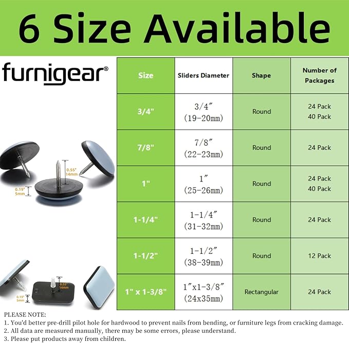 Furniture Glides Sliders-Furnigear PTFE Chair Leg Movers Sliders - Image 5