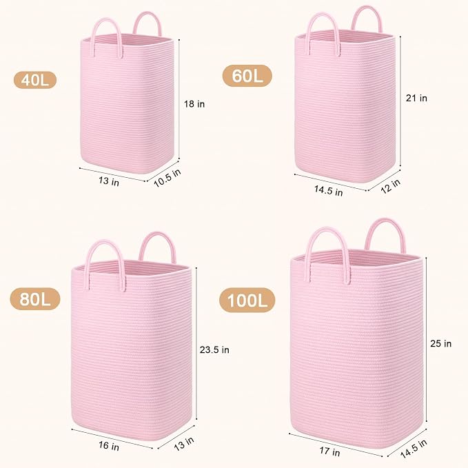 Laundry Basket, Woven Cotton Rope Laundry Hamper, 100L Versatile Storage - Image 3