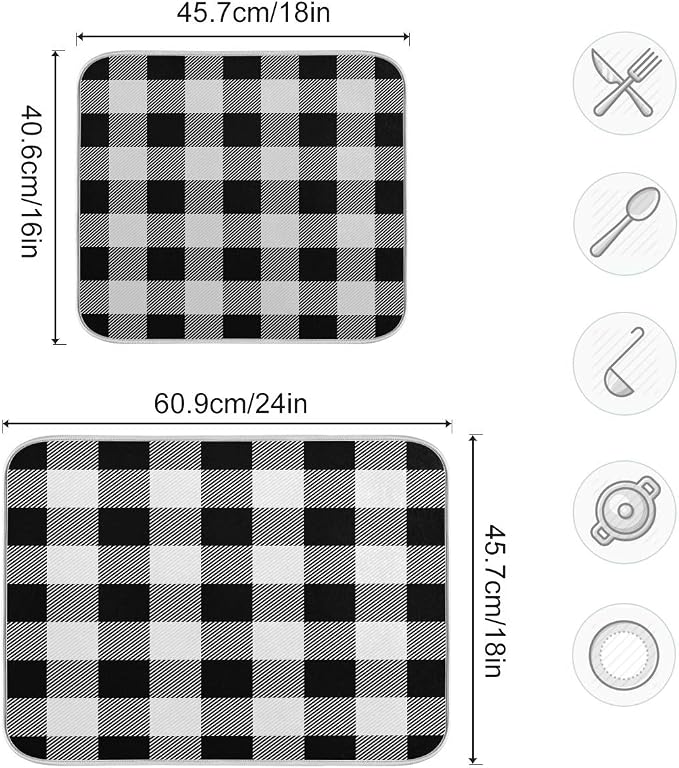 White and Black Buffalo Plaid Dish Drying Mat 16x18 - Image 3