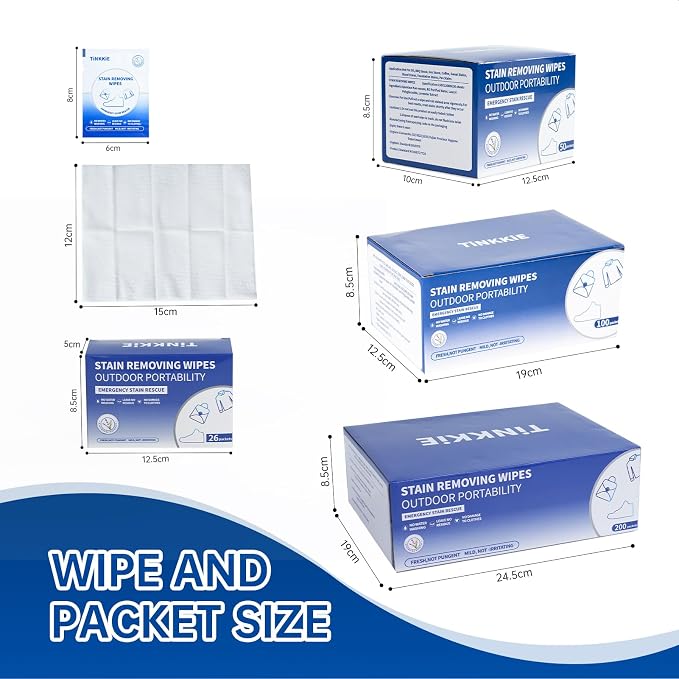 26-Pack Stain Remover Wipes, Portable Clothing Stain Remover Wipes, Instant - Image 3