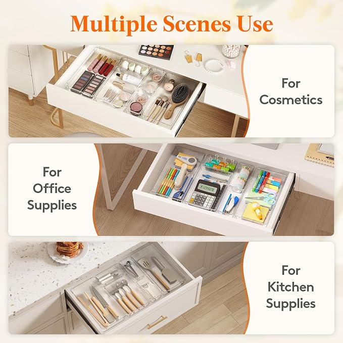 Lifewit 8 Pcs Large Bathroom Drawer Organizers, 3 Sizes Clear Plastic Storage - Image 8