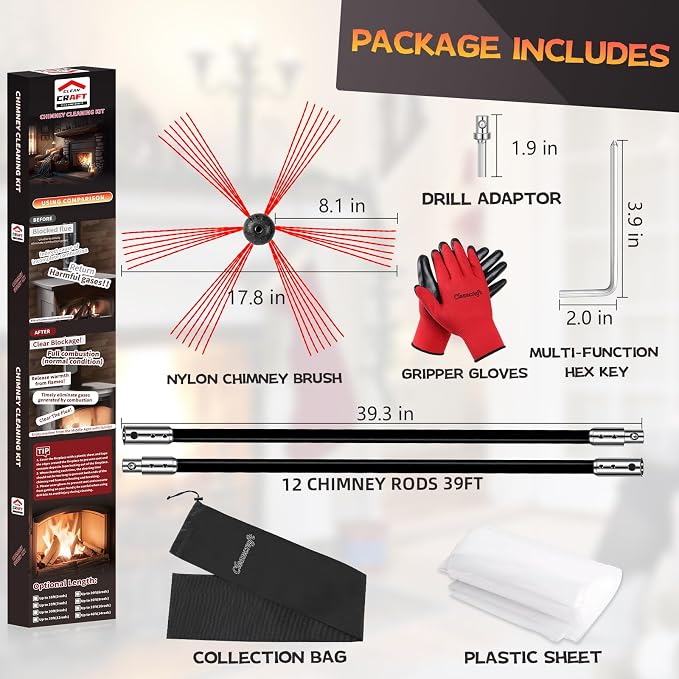 39 Feet Chimney Sweep Kit, Chimney Cleaning Kit - Image 2