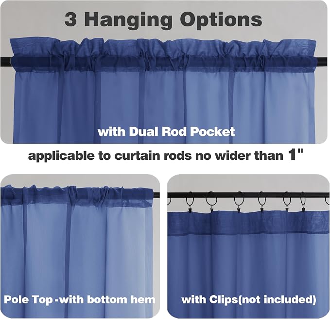 Chyhomenyc Royal Blue Sheer Curtains 78 Inches Long 2 Panels Set - Image 5