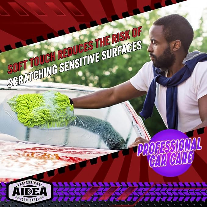 AIDEA Car Wash Mitt Microfiber, 2PK Scratch Free Lint-Free, Premium Chenille - Image 4