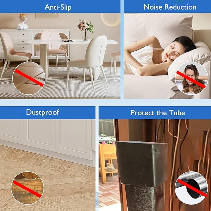 16 Pcs 1-3/4" x 1-3/4" Square Rubber Chair Leg Caps, PVC Table Leg Covers - Image 6