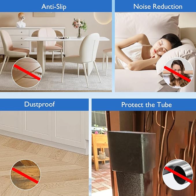 16 Pcs 1-1/2" x 1-1/2" Square Rubber Chair Leg Caps, PVC Table Leg Covers - Image 6