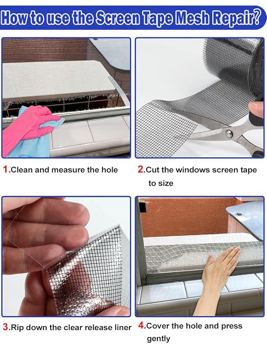 Wohohoho Window Screen Repair Tape, 3 in X 40 FT Black Screen Patch Repair Kit - Image 7