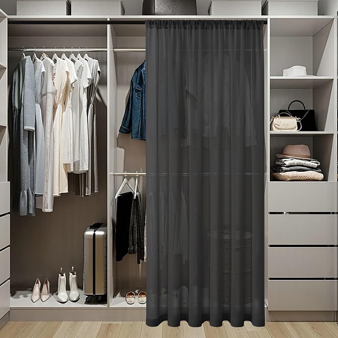 Tollpiz Sheer Door Curtains Closet Linen Textured Curtain Sheers Doorway Light - Image 3