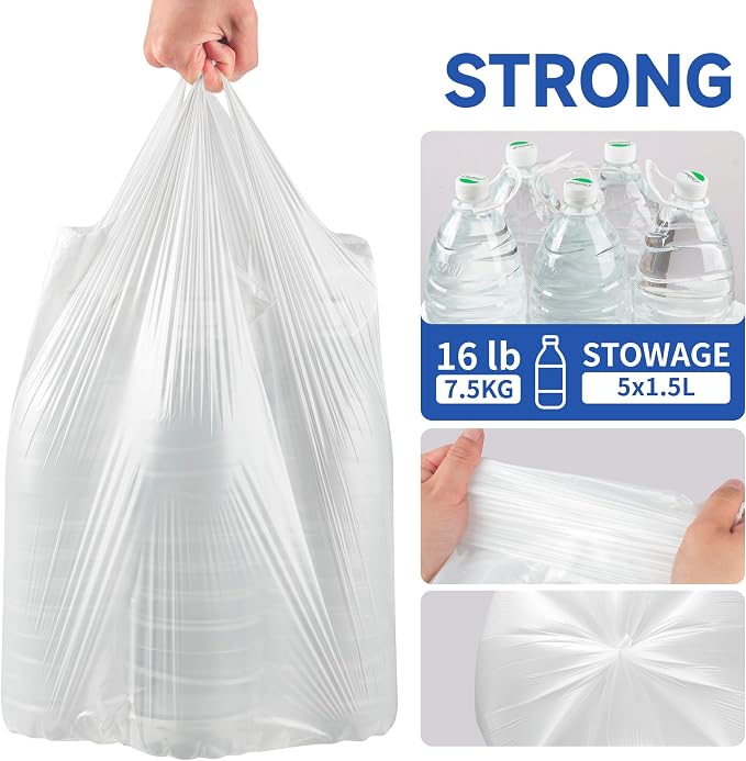 Small Trash Bags with Handles 3 Gallon 50 Count White - Image 4