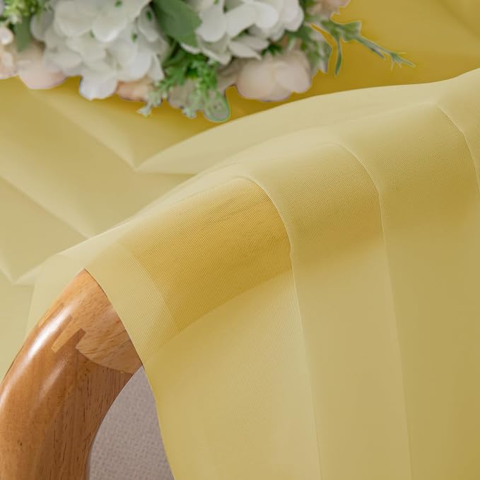 Chyhomenyc Yellow Sheer Curtains 63 Inch Length 2 Panels, Light Filtering Airy - Image 2