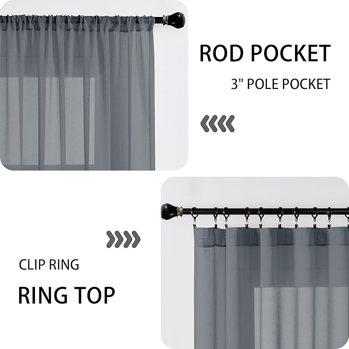 Tollpiz Short Sheer Linen Textured Curtain Sheers Doorway Light Filtering Voile - Image 5