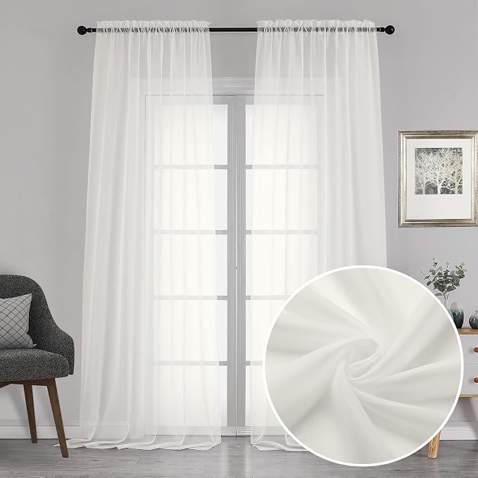 Chyhomenyc Sheer Curtains 120 Inch Extra Long, 2 Pieces, Rod Pocket Top Soft by Chyhomenyc