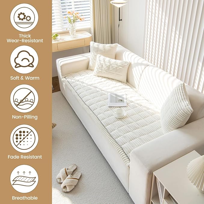 OTOB Sofa Covers for 3 Cushion Couch Washable, Fuzzy Non Slip Pet Friendly - Image 2