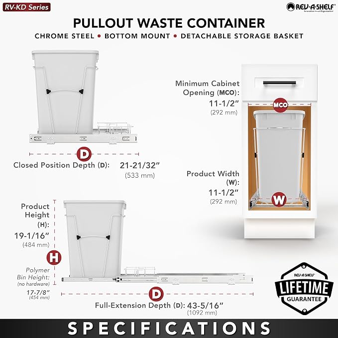 Rev-A-Shelf Pullout Trash Can for Kitchen Cabinets 35 Qt Garbage Waste - Image 4