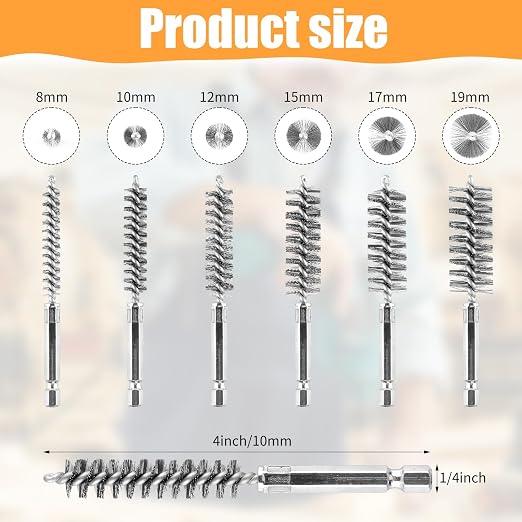 6Pieces Wire Brush Drill Bore Cleaning Brushes Set, - Image 2