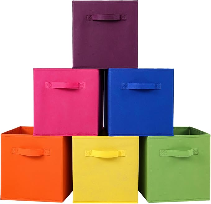 Stero 13x13x13 Inch Fabric Storage Bins 6 Pack Fun Colored Durable Storage Cubes by Stero
