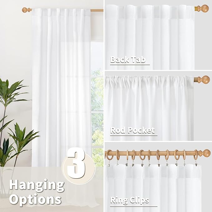 YoungsTex White Linen Cafe Curtains 36 Inch Length 2 Panels - Image 6