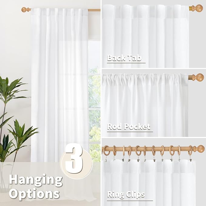 YoungsTex White Linen Semi Sheer Curtains 72 Inch Length 2 Panels - Image 6