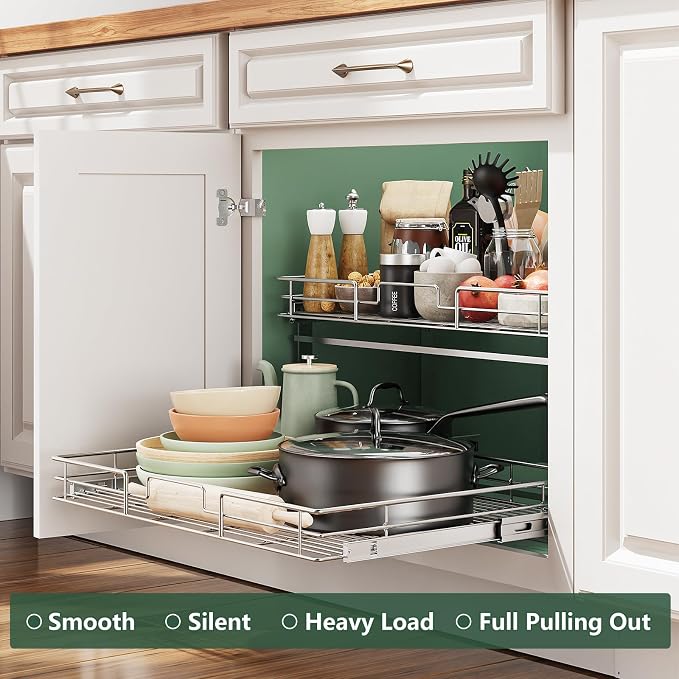 LOVMOR 2 Tier Individual Pull Out Cabinet Organizer 30" W x 21½" D, Slide Out - Image 2