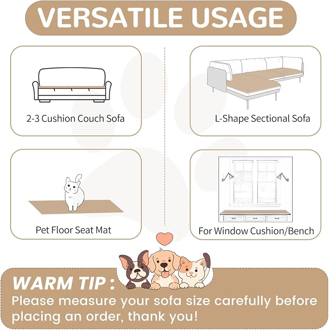 OTOB Dog Couch Covers for 3 Cushion Washable Non Slip Plush Pet Friendly Bed - Image 5