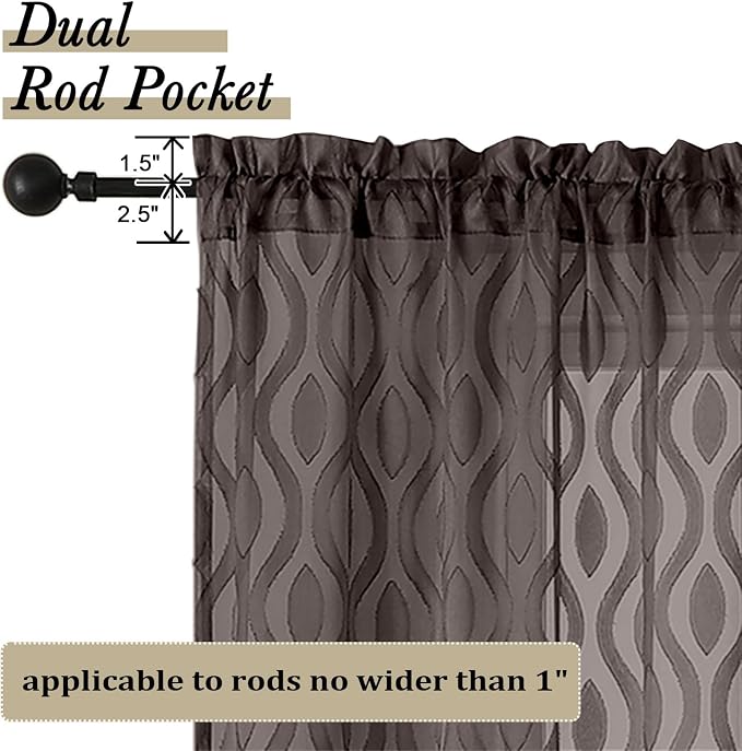 Aiyufeng Brown Sheer Curtains 72 Inches Long 2 Panels, Lightweight Clip - Image 4