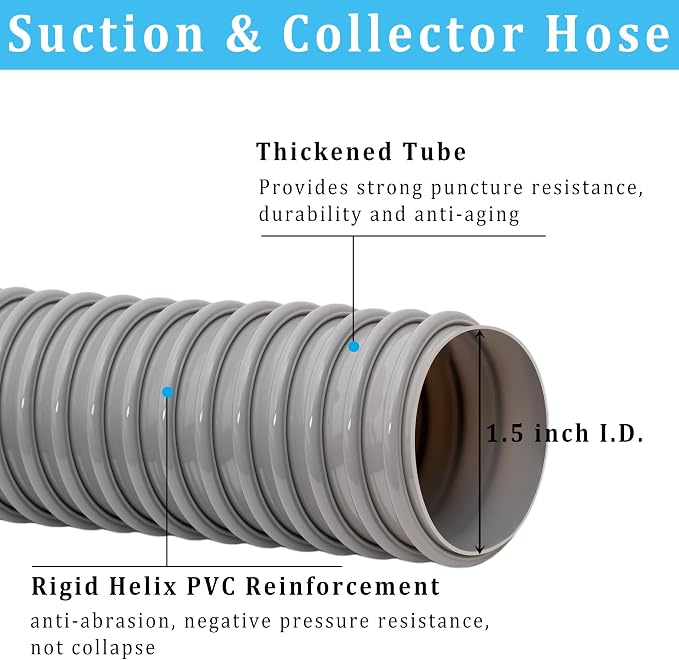 Dust Collection Hose 1.5 in × 5 ft Heavy Duty Flexible PVC Reinforced Thicken - Image 2