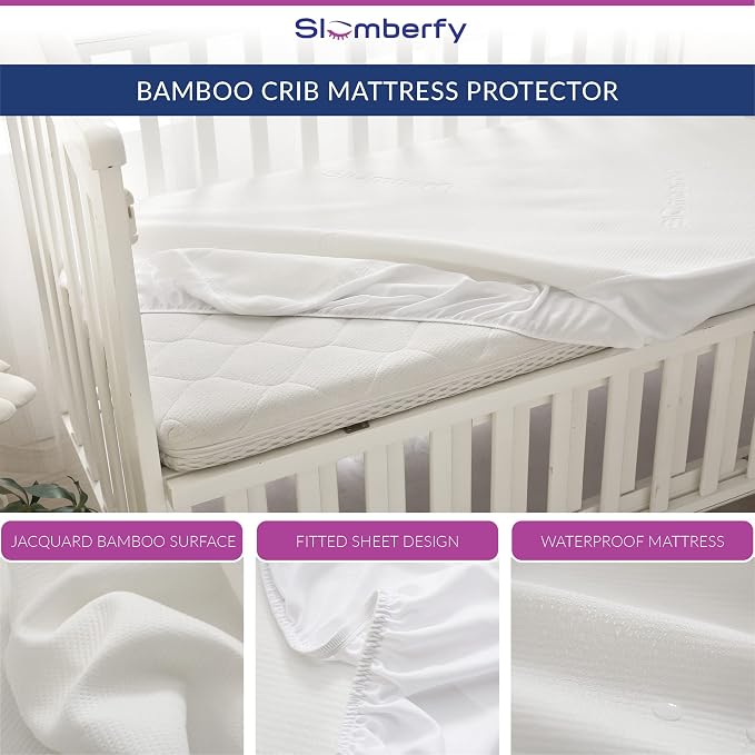 Bamboo Crib Mattress Protector by Slumberfy, Waterproof and Hypoallergenic - Image 4