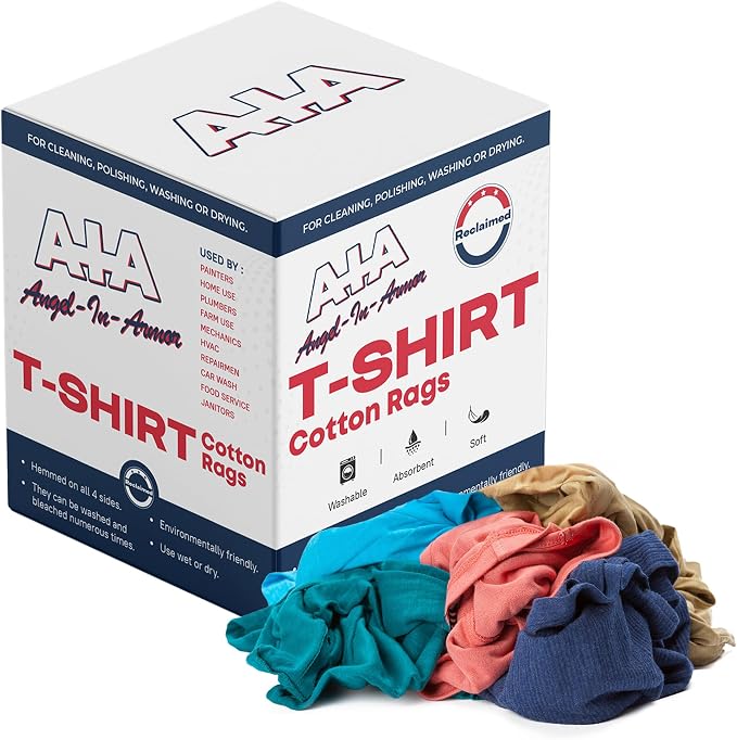 Angel-in-Armor Colored T-Shirt Rags – 5lb Box of Recycled Cotton Knit Shop Rags by A-I-AAngel-In-Armor