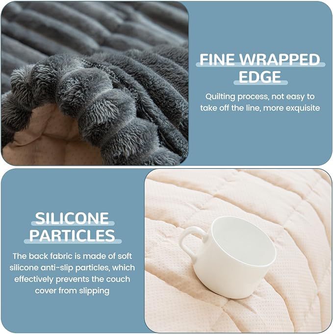 OTOB Dog Couch Covers for 3 Cushion Washable Non Slip Plush Pet Friendly Bed - Image 4