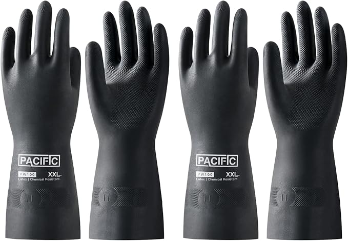 PACIFIC PPE 2 Pairs Chemical Resistant Gloves, Heavy Duty Industrial Rubber by PACIFICPPE