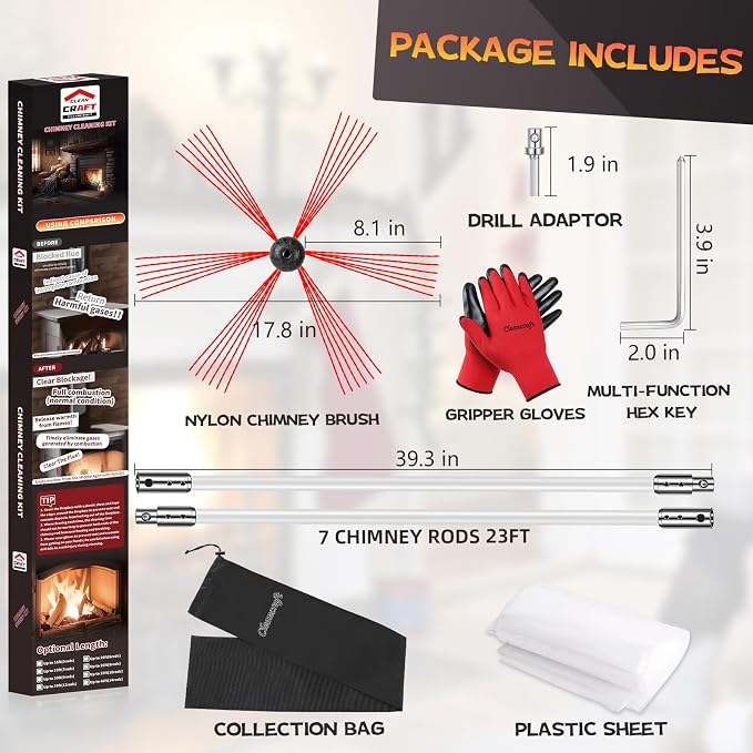 23 Feet Chimney Sweep Kit, Chimney Cleaning Kit - Image 2