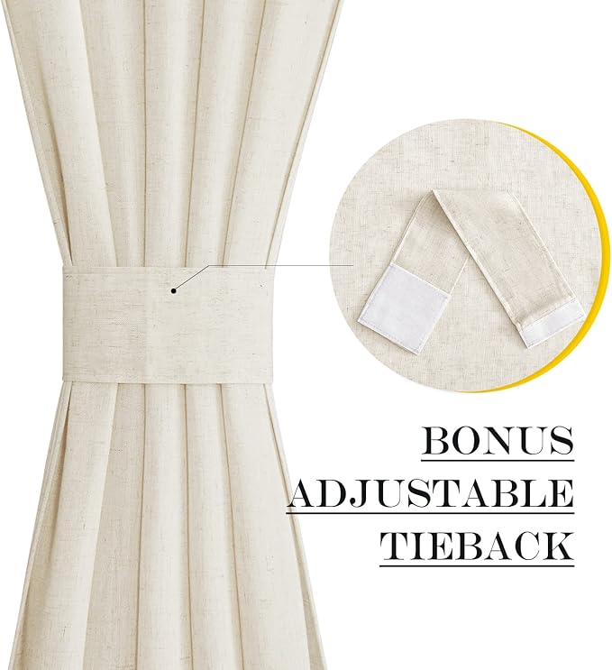NICETOWN Natural Linen French Door Curtains Privacy Light Reducing Curtain - Image 2