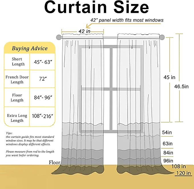 Chyhomenyc White Sheer Curtains 54 Inch Long 2 Panels Set, Short Voile Rod - Image 7