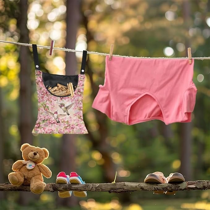 Hummingbird and Cherry Blossom Clothespin Storage Bag, Space-Saving Organize - Image 3