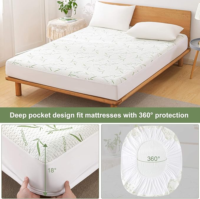 King Waterproof Mattress Protector, Rayon Made from Bamboo Mattress Pad Cover - Image 5