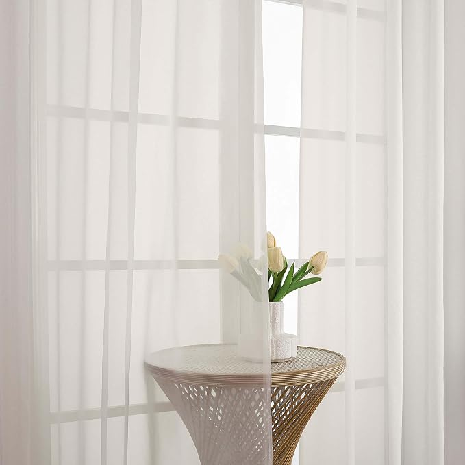 Chyhomenyc Ivory Sheer Curtains 90 Inches Long 2 Panels, Light Filtering Ivory - Image 6
