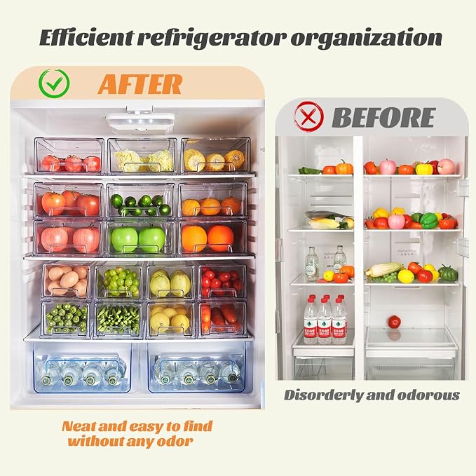 PeJeyiee 6 Pack Clear Stackable Refrigerator Organizers and Storage Drawers - Image 3